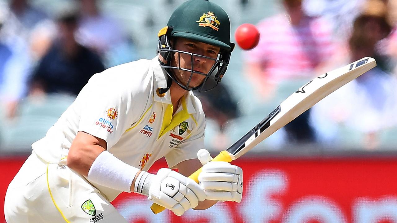 Australia's batsman Marcus Harris plays a shot on day four of the second cricket Test match of the Ashes series between Australia and England at Adelaide Oval on December 19, 2021, in Adelaide. (Photo by William WEST / AFP) / -- IMAGE RESTRICTED TO EDITORIAL USE - STRICTLY NO COMMERCIAL USE --