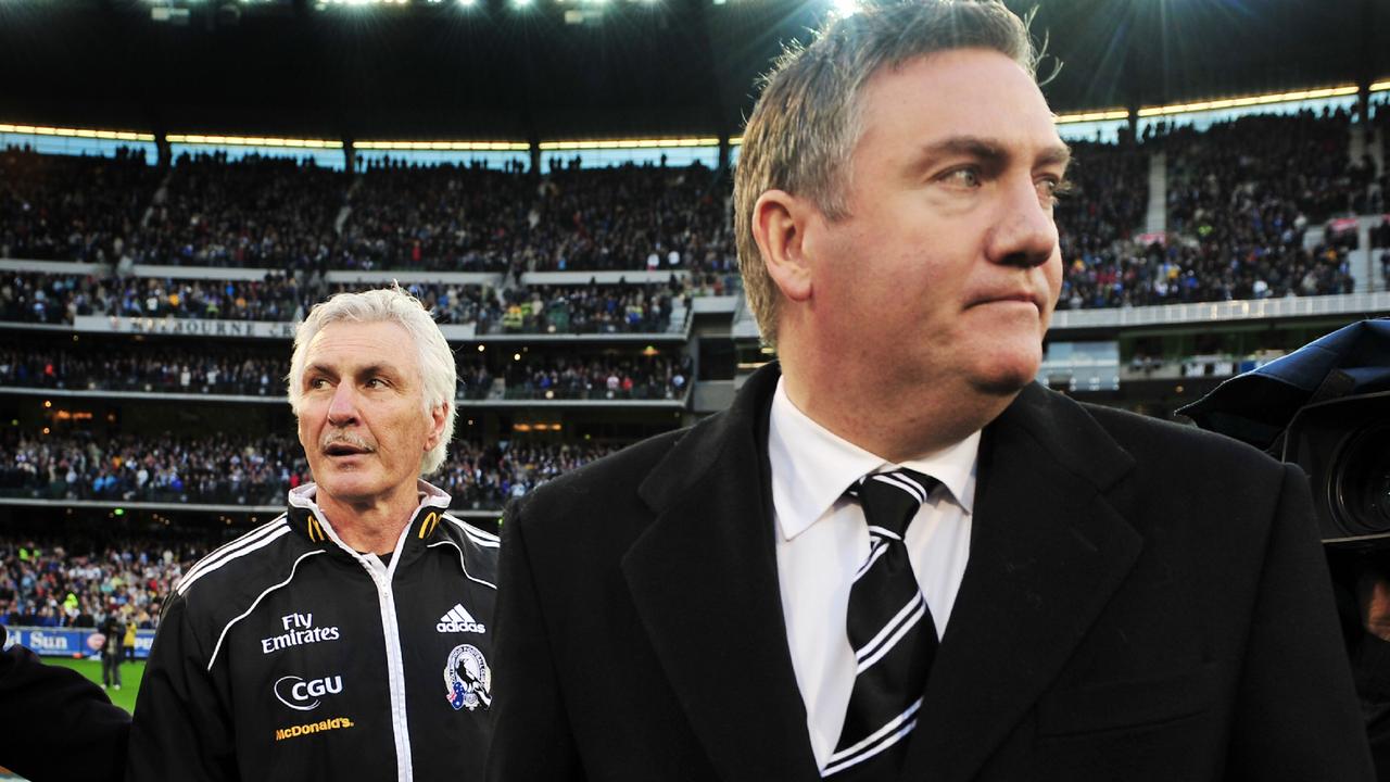 Mick Malthouse and Eddie McGuire during their reign at Collingwood. Picture: Colleen Petch