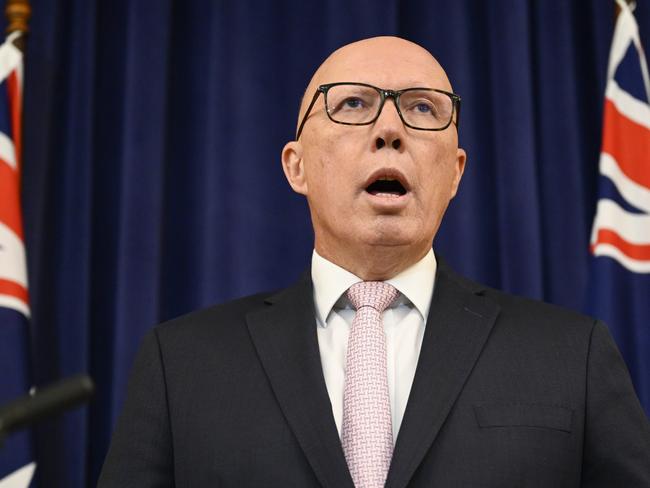 CANBERRA, AUSTRALIA  - NewsWire Photos - February 11, 2025: Leader of the Opposition Peter Dutton holds a press conference at Parliament House in Canberra. Picture: NewsWire / Martin Ollman