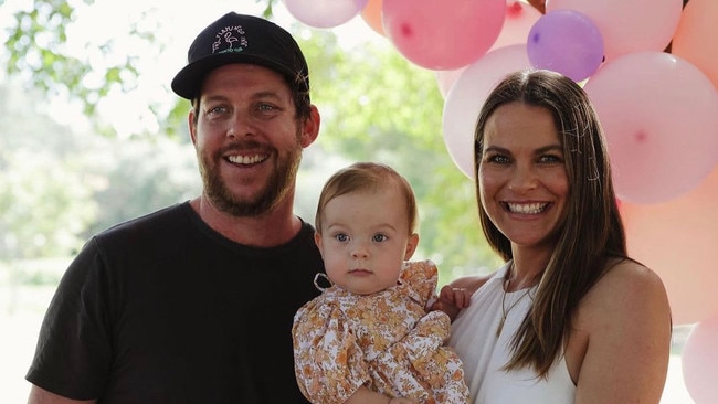 An Ashmore family's life was turned "upside down" after father and husband Jason Brown, 34, suffered a devastating heart attack. Mother Loren Brown, 31, and one year old daughter Luka rushe to Brisbane to be with him. Picture: Supplied