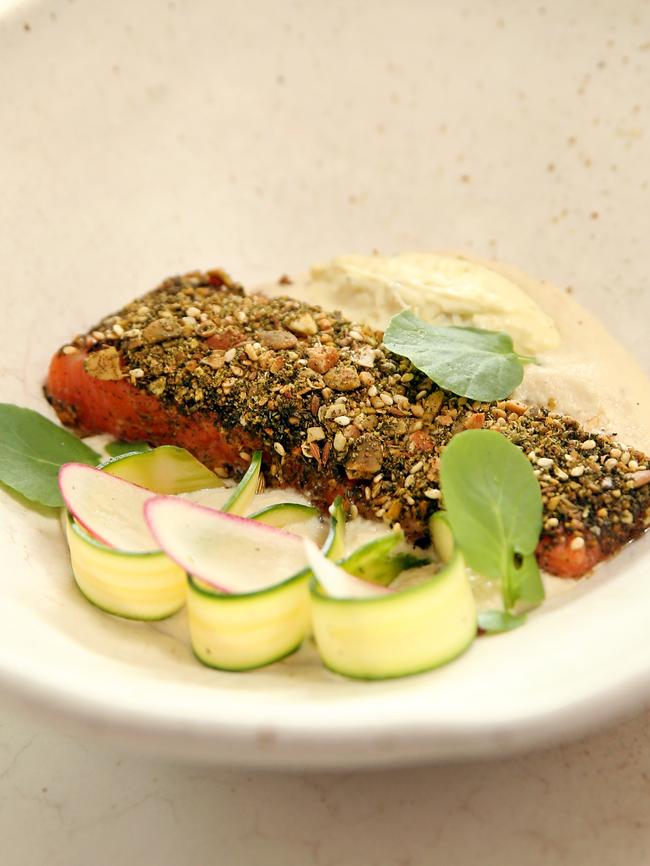 A modern twist to Middle Eastern food — Nour’s confit petuna trout. Picture: Richard Dobson