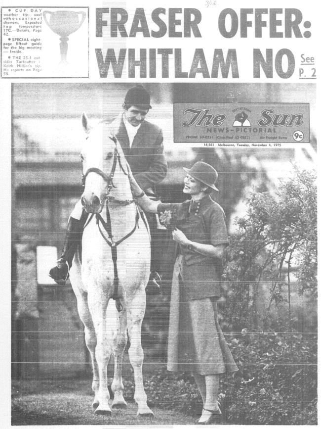 John Patterson on Grey Diamond and model Yvonne Rockman on the front page of The Sun on November 4, 1975.