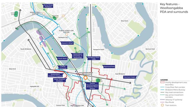 Key features around Woolloongabba. Source: Queensland Government.