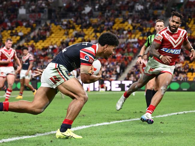 Toia destroyed the Dolphins in their Magic Round clash, scoring two tries and setting up another. Picture: Getty Images
