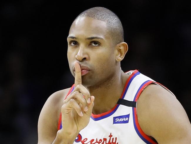 Philadelphia 76ers' Al Horford reacts after making a 3-pointer during the second half of the team's NBA basketball game against the Memphis Grizzlies, Friday, Feb. 7, 2020, in Philadelphia. (AP Photo/Matt Slocum)