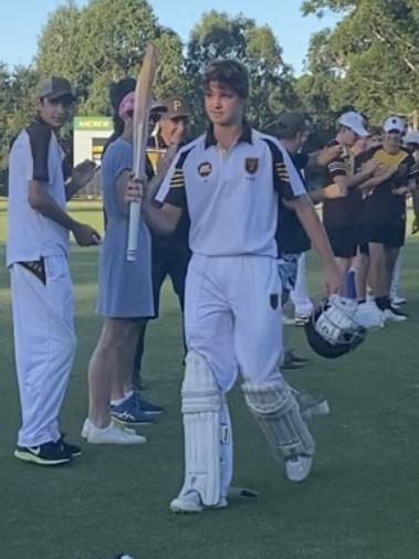 Ryan Pembroke leaves the ground after his 165 not out.