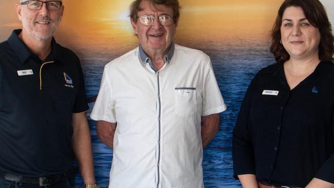 Hervey Bay resident Richard Carthew with BOQ Hervey Bay owner manager Wade Lineburg (left) and BOQ Hervey Bay senior customer service officer Meaghan Sondergard (right).