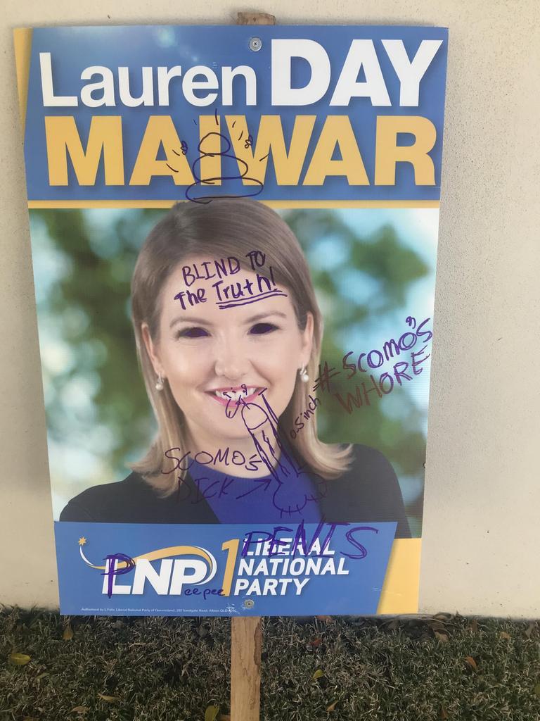 Graffiti attacks on the LNP’s Lauren Day