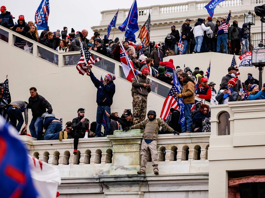 Pro-Trump supporters storm the U.S. Capitol following a rally with President Donald Trump. Picture: Getty