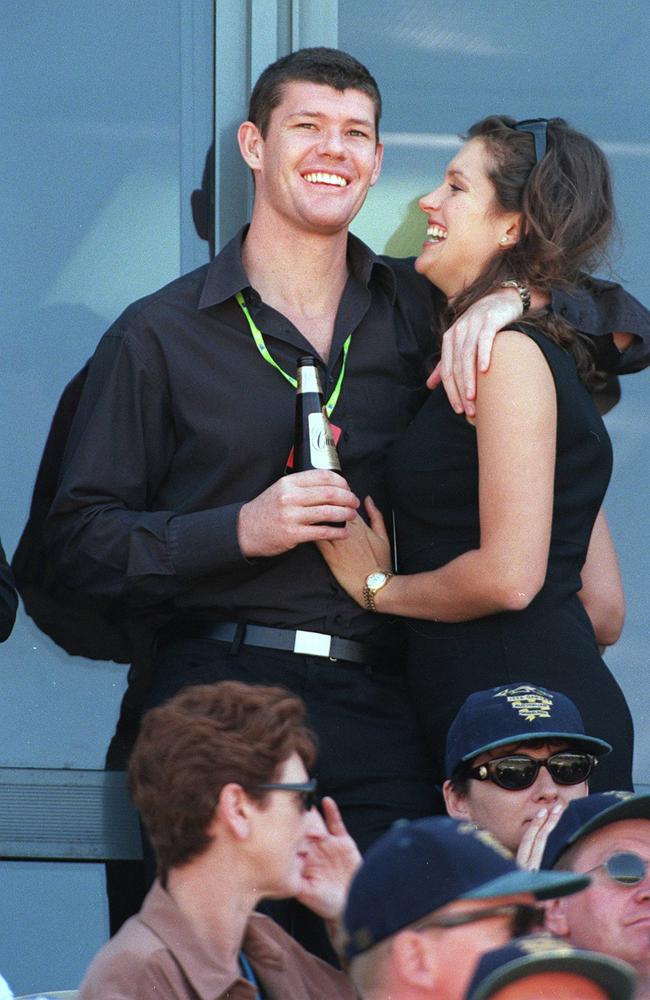 James Packer with fiancee Kate Fischer at the 1998 Australian Grand Prix.