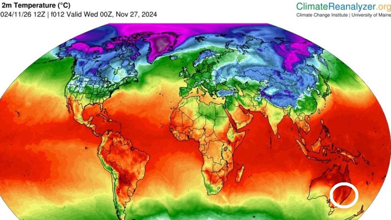 On Wednesday, Sydney was the hottest place on Earth. Picture]: Climae Reanalyzer.