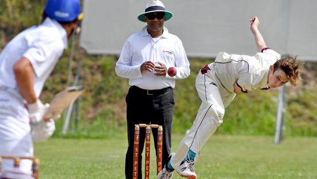 St Peters Lutheran College bowler Curtis Beever. (Picture, John Gass)