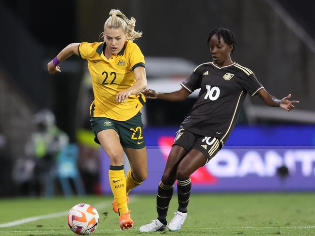 Charli Grant charges down the wing against Jamaica. Picture: Scott Gardiner/Getty Images