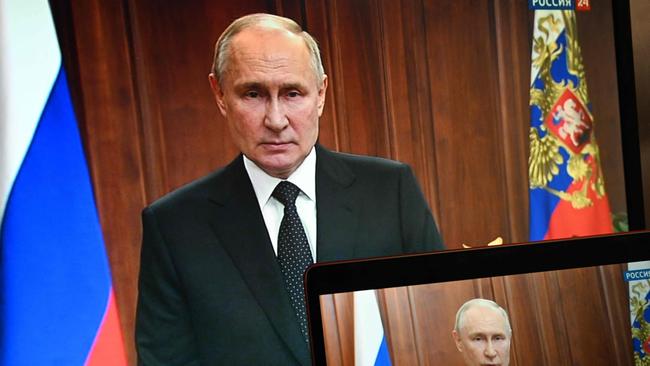 Russian President Vladimir Putin making a statement in Moscow as Wagner fighters stage their rebellion. Picture: AFP