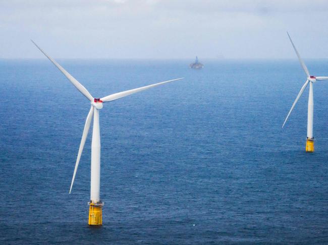 The Hywind Tampen floating offshore wind farm, situated between energy company Equinor's oil and gas fields Snorre and Gullfaks is inaugurated in the Norwegian North Sea off the coast of Bergen on August 23, 2023. (Photo by Ole Berg-Rusten / NTB / AFP) / Norway OUT