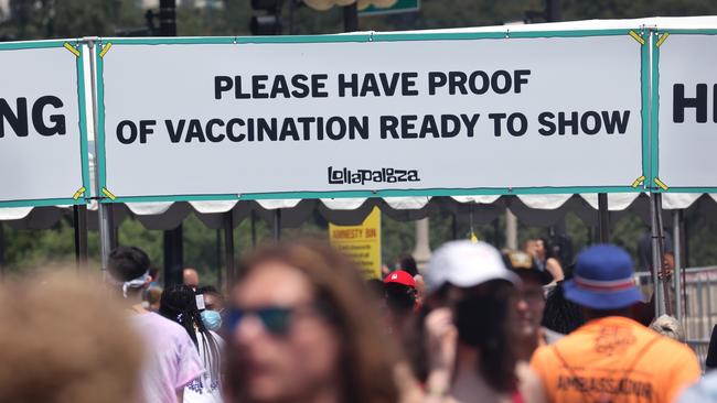 More than 110,000 fans a day over four days provided Covid vaccine proof for entry into Chicago’s Lollapalooza music festival to see bands including Foo Fighters and Megan Thee Stallion. Picture: Scott Olson/Getty Images