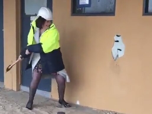 30-08-18 - Federal Liberal MP Sarah Henderson doing some demolition work in her electorate today. Source: Instagram