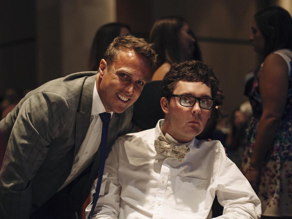 Former Australian sprinter Matt Shirvington with Sam Ballard at a charity fundraiser in Sydney.