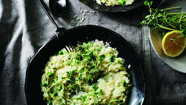 Pea, lemon and zucchini risotto by David Herbert. Picture: Guy Bailey