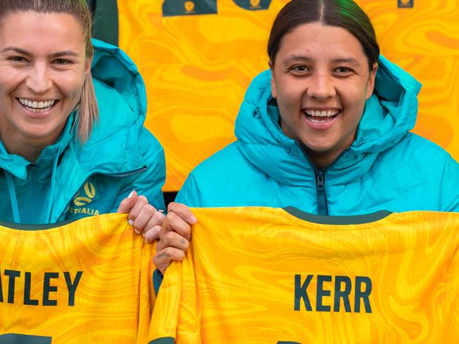 Sam Kerr. COMMBANK Matildas FIFA Womens World Cup 2023 Squad presentation at Federation Square. Hundreds of fans turn out in their green and gold to support the players ahead of the World Cup. Picture: Jason Edwards