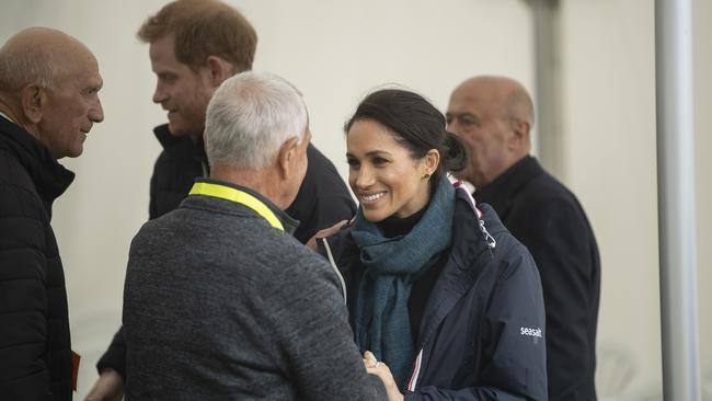 Prince Harry and Meghan, Duke and Duchess of Sussex meet the locals during a visit to Totaranui Campground in the Abel Tasman National Park in New Zealand. Picture: Robert Kitchin/AAP