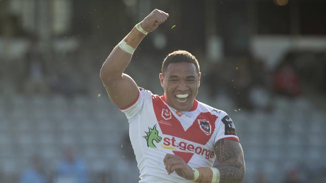 Tyson Frizell was a happy man after scoring a try. Picture: Steve Christo