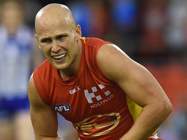 GOLD COAST, QUEENSLAND - APRIL 23: Gary Ablett of the Suns looks dejected during the round five AFL match between the Gold Coast Suns and the North Melbourne Kangaroos at Metricon Stadium on April 23, 2016 in Gold Coast, Australia. (Photo by Matt Roberts/AFL Media/Getty Images)