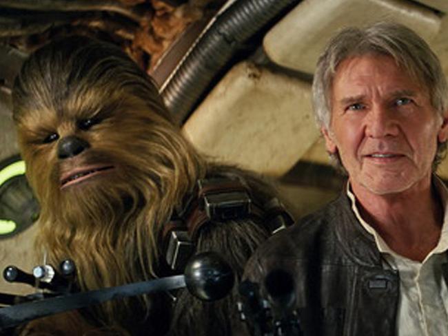Two of a kind ... Peter Mayhew (left) as Chewbacca and Ford as Han Solo in The Force Awakens. Picture: Film Frame / Lucasfilm via AP