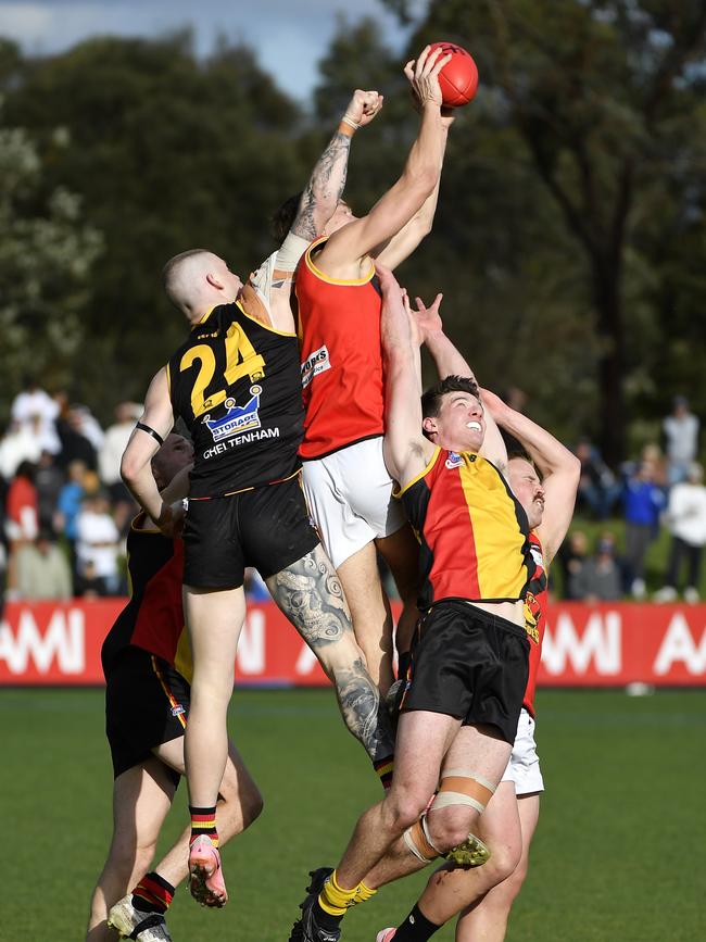 Lewis flies high for Dingley. Picture: Andrew Batsch