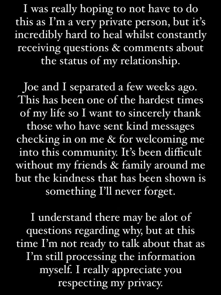 Sarah shared a statement on her Instagram account.