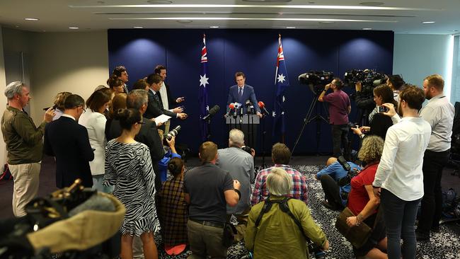 Christian Porter speaks to the media in Perth on Wednesday. Picture: Getty Images