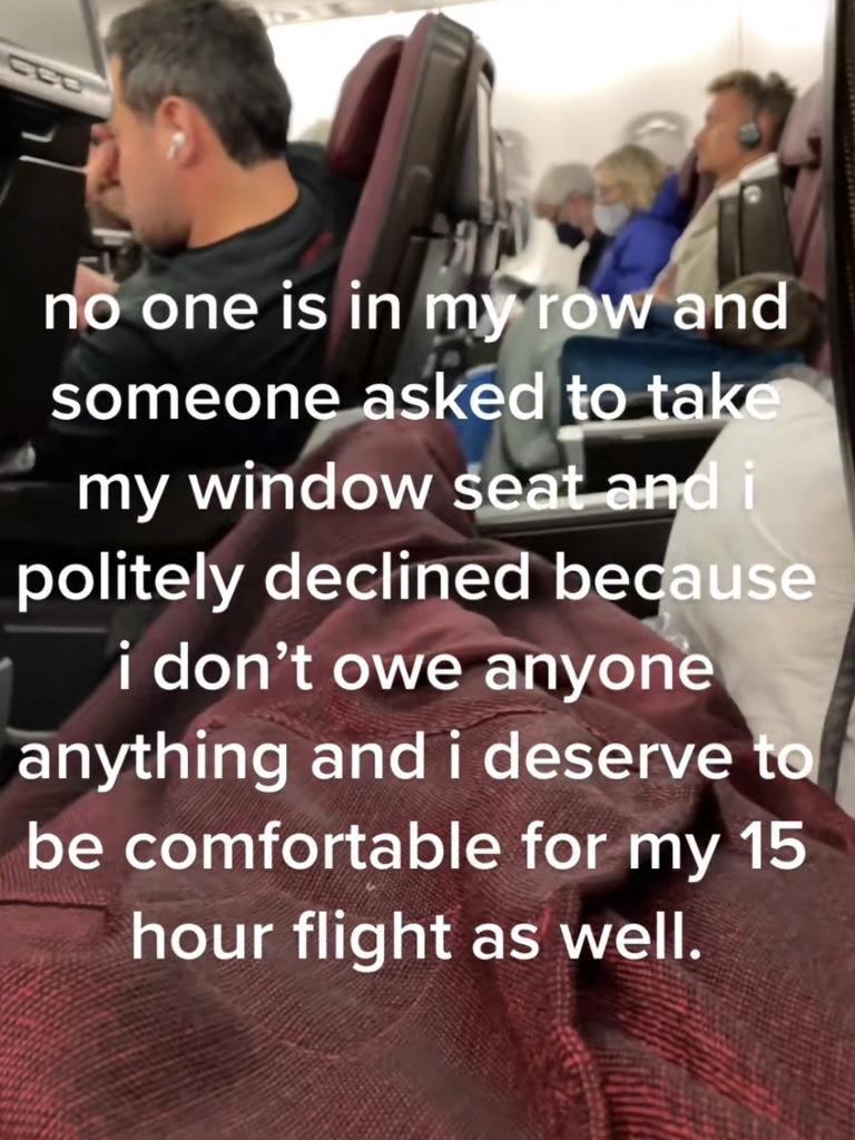 A traveller has reignited the plane etiquette debate. Picture: TikTok/@mewhiskers123