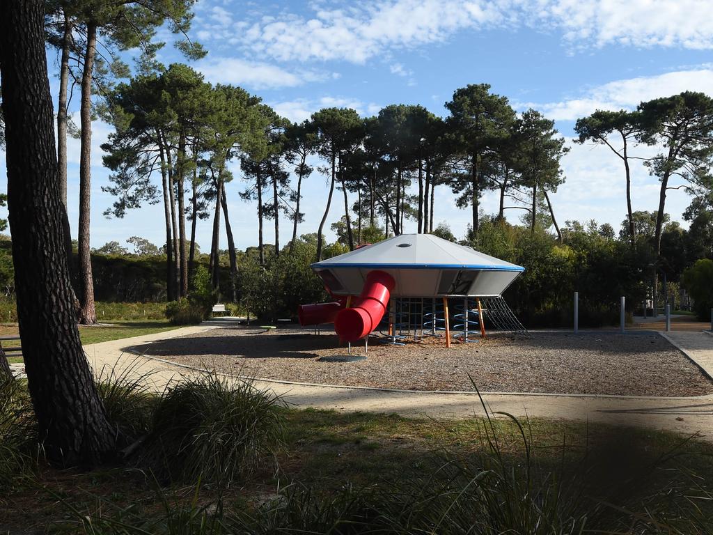 A flying saucer themed children’s park was later established at The Grange near the site of the mass sighting. Picture: Chris Eastman