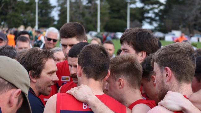 Bungaree in a huddle during last week's preliminary final. Picture: Bungaree Football Netball Club.