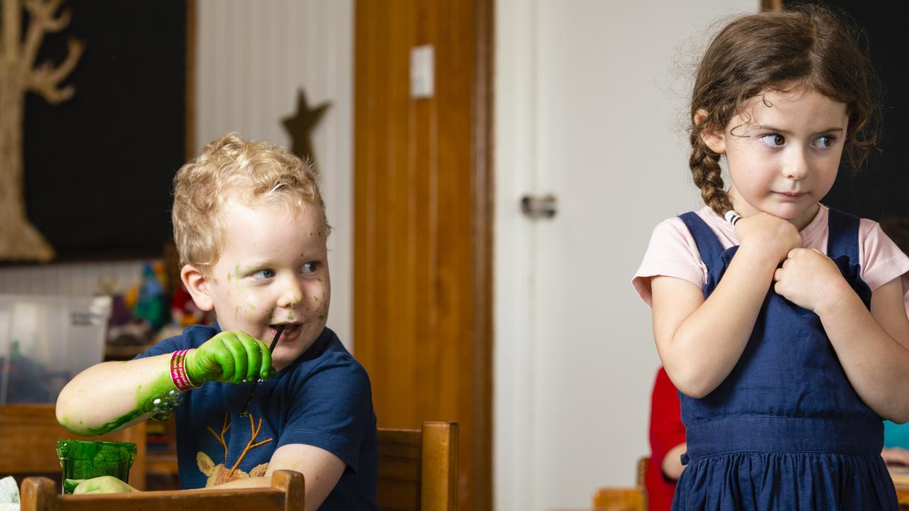 Edward Davey and Frankie Hamilton play at Chiselhurst Kindergarten, Thursday, December 2, 2021. Picture: Kevin Farmer