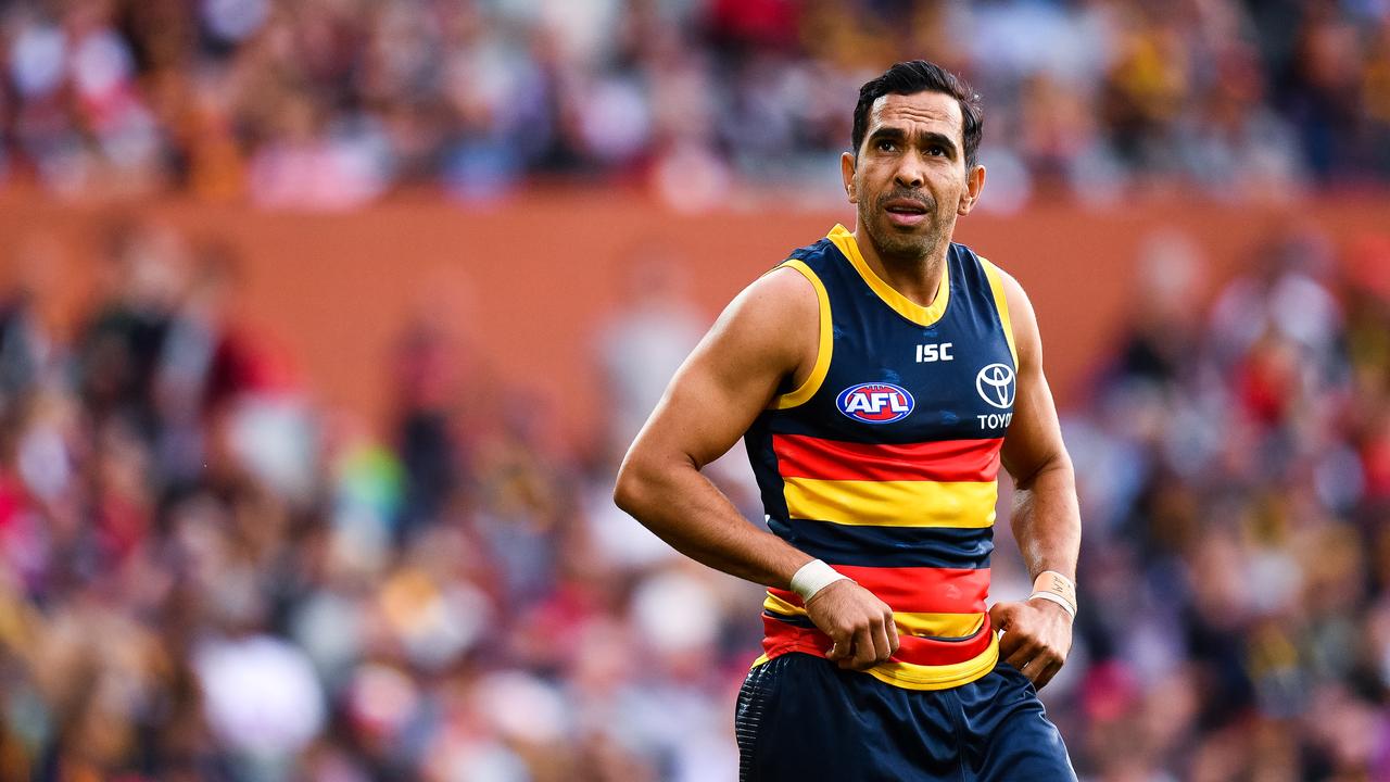 ADELAIDE, AUSTRALIA - APRIL 21: Eddie Betts of the Crows looks on during the round 5 AFL match between Adelaide and the Gold Coast at Adelaide Oval on April 21, 2019 in Adelaide, Australia. (Photo by Daniel Kalisz/Getty Images)