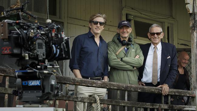 Actor and producer David Wenham, director Jonathan Teplitzky and writer Christopher Nyst on set of Spit, a sequel to the 2003 movie, Gettin' Square. Photo: Vince Valitutti
