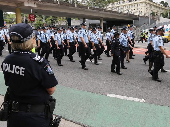 Queensland Police Rememberance day march down Roma street before service at St John's Cathedral, Brisbane Friday 28th September 2018 Picture AAPimage/David Clark