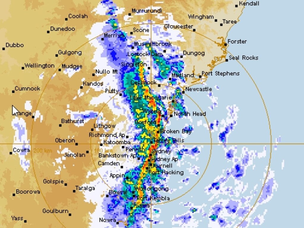 Screen grab of the BOM radar at 5.10 pm on Monday afternoon.