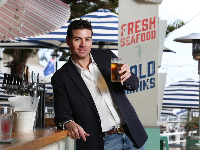 Bachelorette winner and pub baron Stu Laundy in the beer garden of the Watsons Bay Boutique Hotel. Picture: Richard Dobson