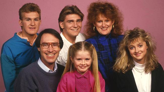 The cast of sitcom Hey Dad! including Robert Hughes (bottom left) and victim Sarah Monahan (next to Hughes).