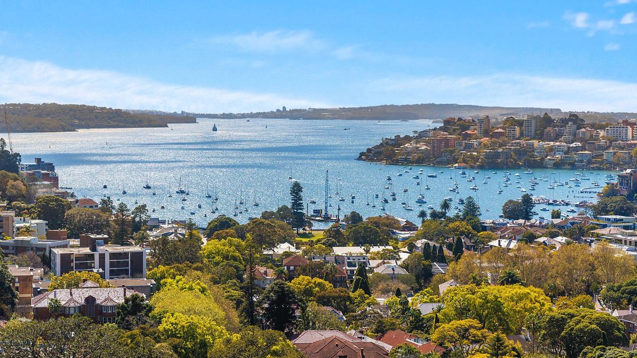 The apartment has views of the Sydney CBD and harbour.