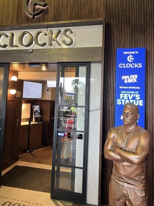 The Bronzed Fev, a statue of Brendan Fevola, is located at Clocks at Flinders Street Station. Picture: Supplied