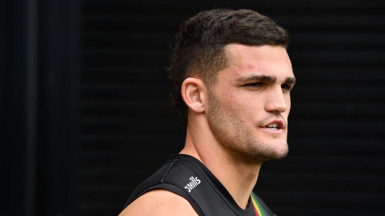 SYDNEY, AUSTRALIA - NewsWire Photos MARCH, 16, 2021: Nathan Cleary speaks to the media at the Panthers Rugby League Academy in Sydney. Picture: NCA NewsWire/Joel Carrett