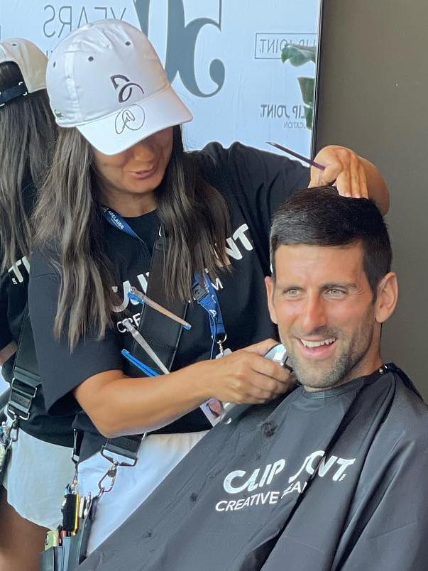 Novak Djokovic gets his hair cut at the Adelaide International by Clip Joint hairdressers Photo: Facebook