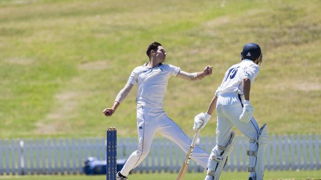 Luke Maugeri bowls for Nudgee College against Toowoomba Grammar School in GPS Competition 1st XI round three cricket at TGS Mills Oval, Saturday, February 13, 2021. Picture: Kevin Farmer