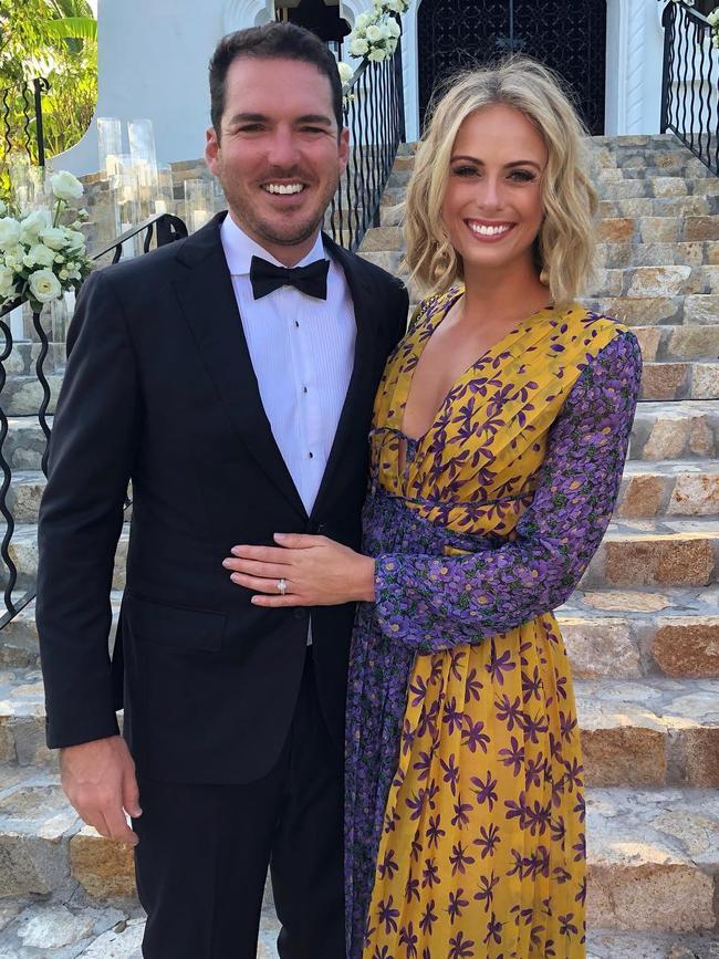 Sylvia Jeffreys and Peter Stefanovic at Karl Stefanovic and Jasmine Yarbrough's wedding in Cabo, Mexico. Picture: Instagram