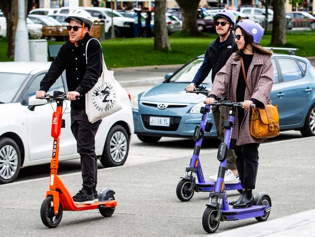 Matt, Jennifer and Sam Sweetman on e-scooters.Picture: Linda Higginson