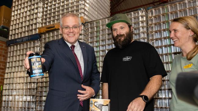 Prime Minister Scott Morrison Chris Kelly, Founder, East Coast Canning. Picture: Jason Edwards