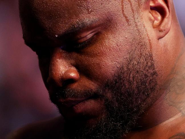 DALLAS, TEXAS - JULY 30: Derrick Lewis exits the octagon after his heavyweight bout against Sergei Pavlovich of Russia during UFC 277 at American Airlines Center on July 30, 2022 in Dallas, Texas. Sergei Pavlovich won via a first round knockout. (Photo by Carmen Mandato/Getty Images)